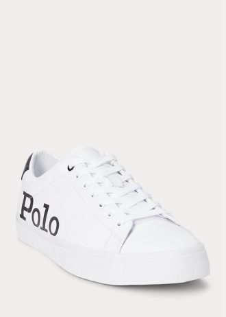 Weiß / Schwarz Herren Ralph Lauren Longwood Logo Leder Sneakers