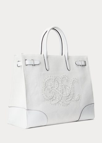Weiß/Weiß Damen Ralph Lauren Eyelet Canvas Große Devyn Tragetaschen