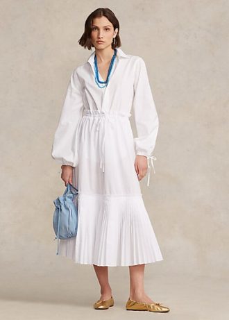 Weiße A-Linien-Röcke mit plissiertem Saum und Kordelzug für Damen von Ralph Lauren