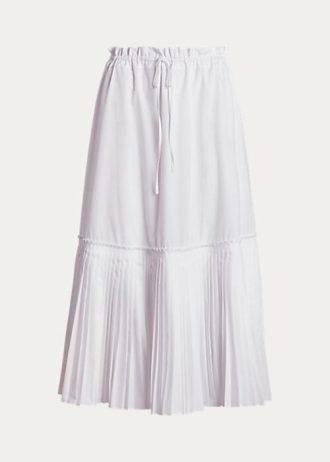 Weiße A-Linien-Röcke mit plissiertem Saum und Kordelzug für Damen von Ralph Lauren