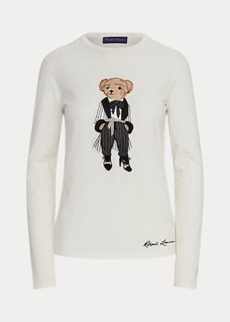 Weiße Damen Ralph Lauren Cinema Polo Bear Langarm-T-Shirts aus Baumwolle Weiße Damen Ralph Lauren Cinema Polo Bear Langarm-T-Shirts aus Baumwolle