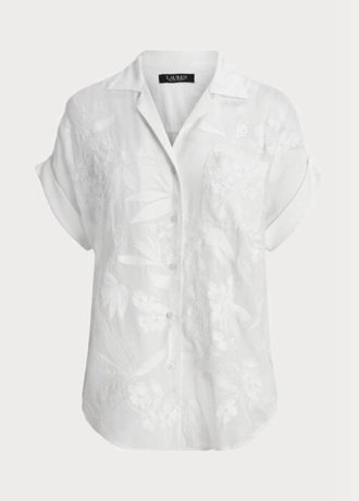 Weiße Damen Ralph Lauren Eyelet Voile Kurzarmblusenoberteile