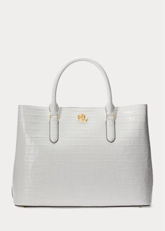 Weiße Damen Ralph Lauren Geprägte Leder Große Marcy Satchel Taschen
