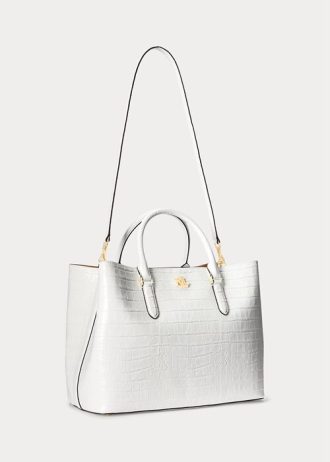 Weiße Damen Ralph Lauren Geprägte Leder Große Marcy Satchel Taschen