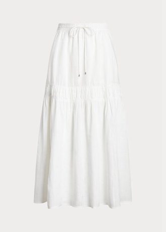 Weiße Damen Ralph Lauren Leinen Maxirock mit Stufenmuster