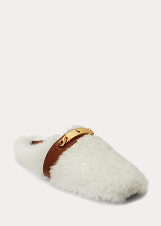 Weiße Damen Ralph Lauren Polo ID Shearling Flache Schuhe