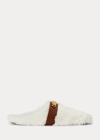 Weiße Damen Ralph Lauren Polo ID Shearling Flache Schuhe