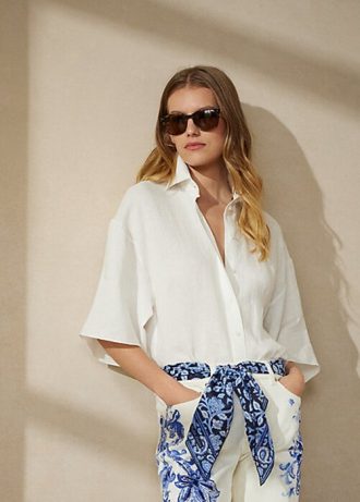 Weiße Damen Ralph Lauren Soloman Leinenbluse