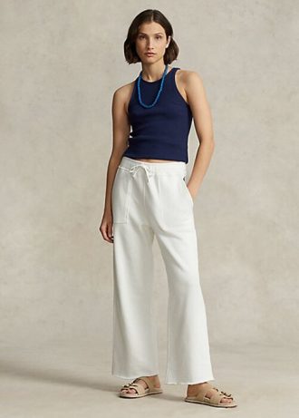 Weiße Fleece-Jogginghose mit abgeschnittenem Saum von Ralph Lauren für Damen