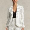 Weiße gestreifte Blazer aus Leinen-Jacquard von Ralph Lauren für Damen Weiße gestreifte Blazer aus Leinen-Jacquard von Ralph Lauren für Damen