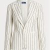 Weiße gestreifte Blazer aus Leinen-Jacquard von Ralph Lauren für Damen Weiße gestreifte Blazer aus Leinen-Jacquard von Ralph Lauren für Damen