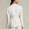 Weiße gestreifte Blazer aus Leinen-Jacquard von Ralph Lauren für Damen Weiße gestreifte Blazer aus Leinen-Jacquard von Ralph Lauren für Damen