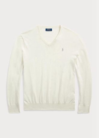Weiße Herrenpullover aus strukturierter Baumwolle von Ralph Lauren in Slim Fit Weiße Herrenpullover aus strukturierter Baumwolle von Ralph Lauren in Slim Fit