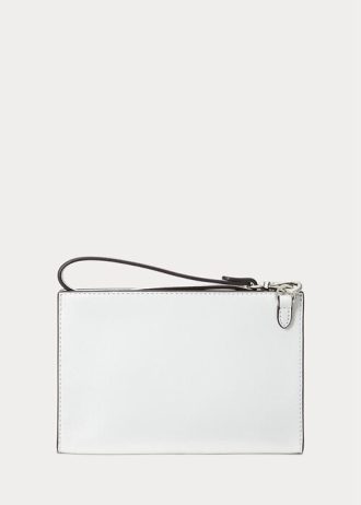 Weiße kleine Handtasche aus Leder mit Ösenstickerei für Damen von Ralph Lauren
