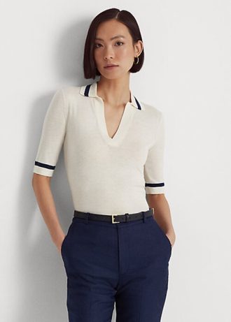 Weiße Kurzarmpullover aus Seidenmischung von Ralph Lauren für Damen