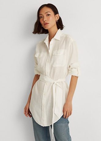Weiße Leinenhemden mit Gürtel für Damen von Ralph Lauren