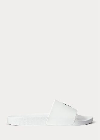 Weiße/marineblaue Ralph Lauren Signature Pony-Hausschuhe für Herren