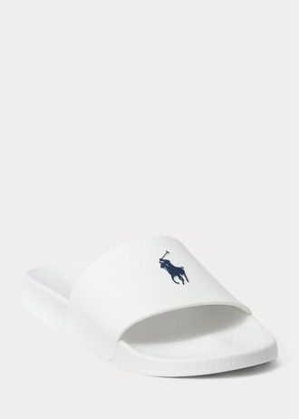 Weiße/marineblaue Ralph Lauren Signature Pony-Hausschuhe für Herren