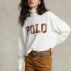 Weiße Oversize-Sweatshirts aus Baumwolle mit Stehkragen und Ralph Lauren-Logo für Damen Weiße Oversize-Sweatshirts aus Baumwolle mit Stehkragen und Ralph Lauren-Logo für Damen