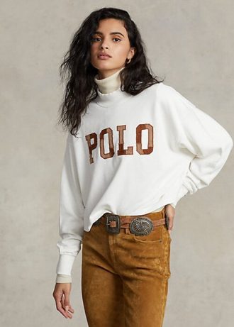 Weiße Oversize-Sweatshirts aus Baumwolle mit Stehkragen und Ralph Lauren-Logo für Damen