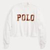 Weiße Oversize-Sweatshirts aus Baumwolle mit Stehkragen und Ralph Lauren-Logo für Damen Weiße Oversize-Sweatshirts aus Baumwolle mit Stehkragen und Ralph Lauren-Logo für Damen