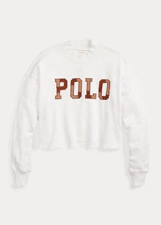 Weiße Oversize-Sweatshirts aus Baumwolle mit Stehkragen und Ralph Lauren-Logo für Damen