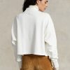 Weiße Oversize-Sweatshirts aus Baumwolle mit Stehkragen und Ralph Lauren-Logo für Damen Weiße Oversize-Sweatshirts aus Baumwolle mit Stehkragen und Ralph Lauren-Logo für Damen