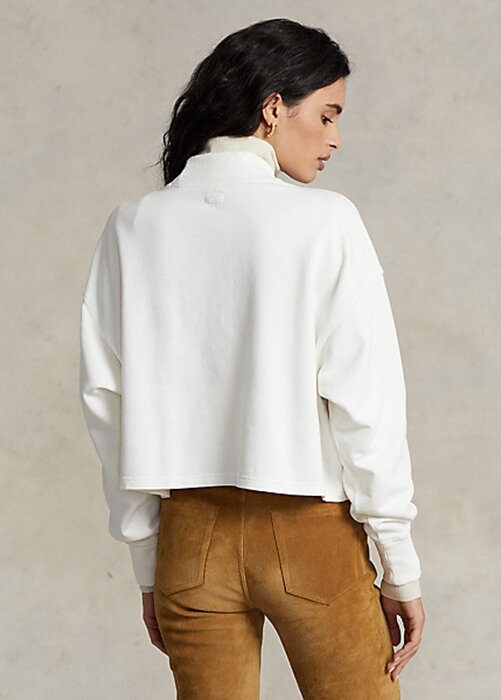 Weiße Oversize-Sweatshirts aus Baumwolle mit Stehkragen und Ralph Lauren-Logo für Damen Weiße Oversize-Sweatshirts aus Baumwolle mit Stehkragen und Ralph Lauren-Logo für Damen