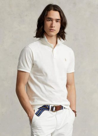 Weiße Poloshirts aus Mesh im Custom-Slim-Fit von Ralph Lauren für Herren