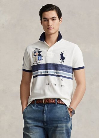 Weiße Poloshirts aus Mesh mit Big Pony-Print für Herren von Ralph Lauren Weiße Poloshirts aus Mesh mit Big Pony-Print für Herren von Ralph Lauren