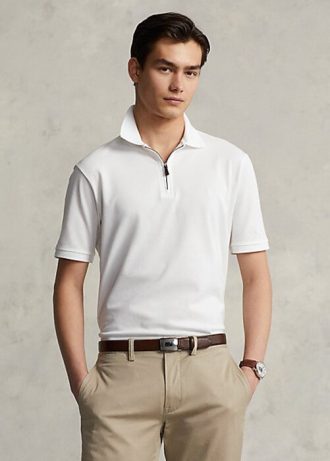 Weiße Poloshirts aus Stretch-Mesh mit Reißverschluss für Herren von Ralph Lauren