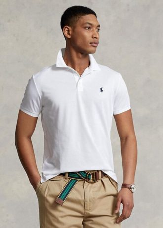 Weiße Poloshirts für Herren von Ralph Lauren Custom Slim Fit Birdseye
