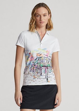 Weiße Poloshirts mit French Quarter-Motiv von Ralph Lauren für Damen im Tailored Fit