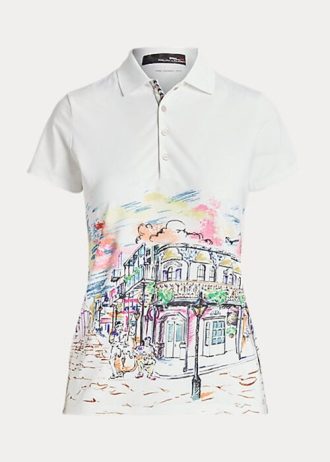 Weiße Poloshirts mit French Quarter-Motiv von Ralph Lauren für Damen im Tailored Fit