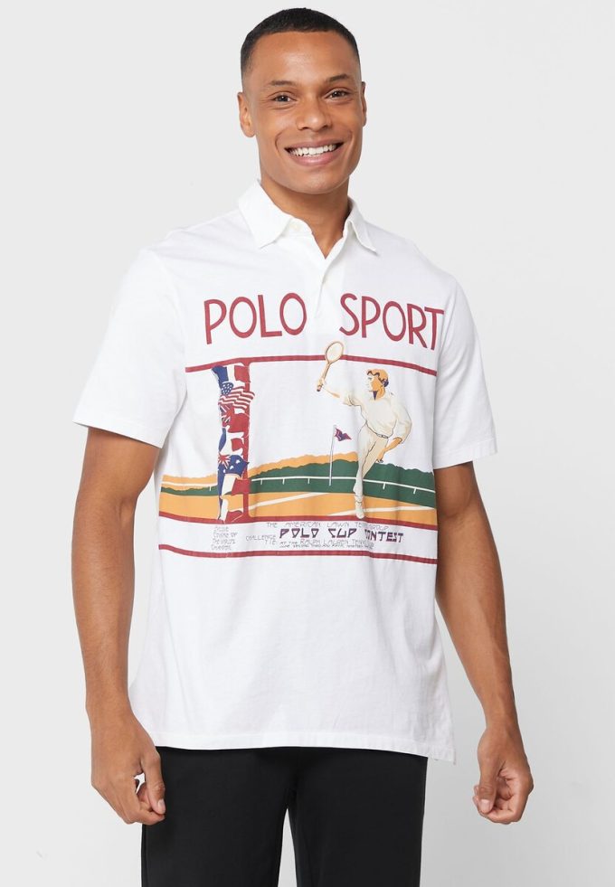 Weiße Poloshirts mit Grafik von Ralph Lauren für Herren Weiße Poloshirts mit Grafik von Ralph Lauren für Herren