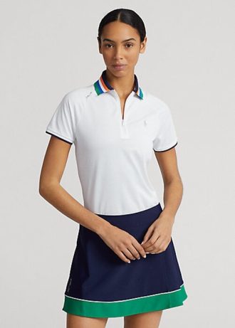 Weiße Poloshirts mit Viertelreißverschluss im Tailored Fit von Ralph Lauren für Damen