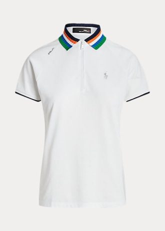 Weiße Poloshirts mit Viertelreißverschluss im Tailored Fit von Ralph Lauren für Damen