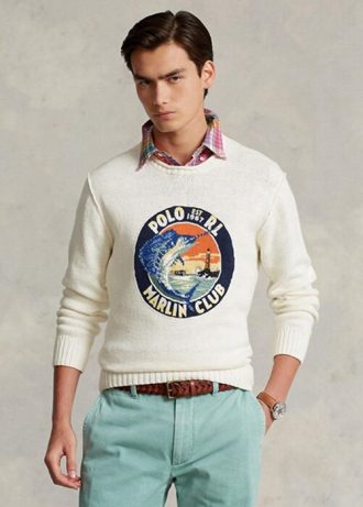 Weiße Pullover mit Grafik aus Baumwoll-Leinen von Ralph Lauren für Herren Weiße Pullover mit Grafik aus Baumwoll-Leinen von Ralph Lauren für Herren