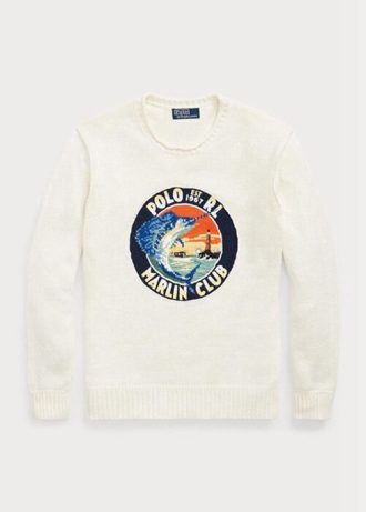 Weiße Pullover mit Grafik aus Baumwoll-Leinen von Ralph Lauren für Herren Weiße Pullover mit Grafik aus Baumwoll-Leinen von Ralph Lauren für Herren