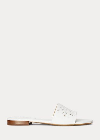 Weiße Ralph Lauren Andee Eyelet Leder-Hausschuhe für Damen