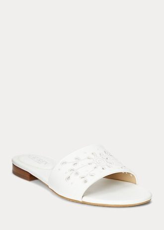 Weiße Ralph Lauren Andee Eyelet Leder-Hausschuhe für Damen