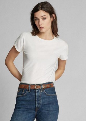 Weiße Ralph Lauren Baumwolljersey-T-Shirts mit Rundhalsausschnitt für Damen