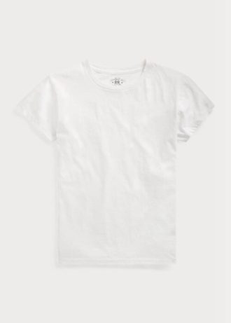 Weiße Ralph Lauren Baumwolljersey-T-Shirts mit Rundhalsausschnitt für Damen