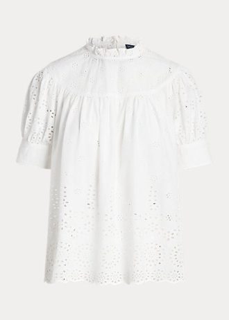 Weiße Ralph Lauren Baumwolloberteile mit Ösenstickerei für Damen
