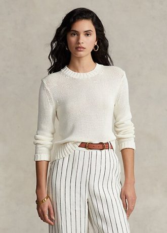 Weiße Ralph Lauren Baumwollpullover mit Rundhalsausschnitt für Damen