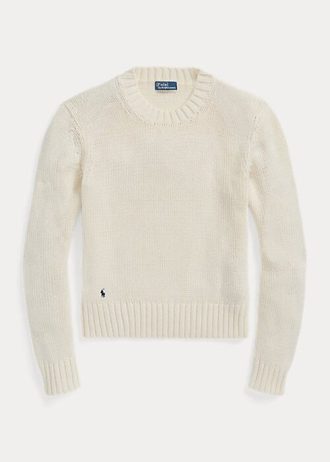 Weiße Ralph Lauren Baumwollpullover mit Rundhalsausschnitt für Damen