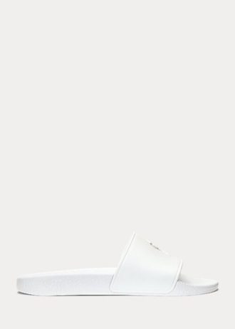 Weiße Ralph Lauren Big Pony Hausschuhe für Damen