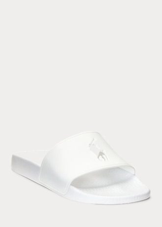 Weiße Ralph Lauren Big Pony Hausschuhe für Damen