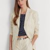 Weiße Ralph Lauren Blazer aus gestreiftem Twill aus Leinenmischung für Damen Weiße Ralph Lauren Blazer aus gestreiftem Twill aus Leinenmischung für Damen