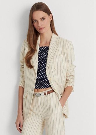 Weiße Ralph Lauren Blazer aus gestreiftem Twill aus Leinenmischung für Damen